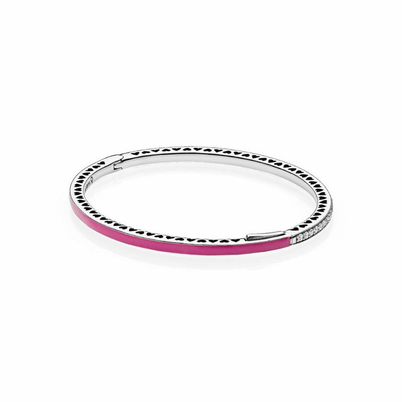 Pandora Radiant Hearts Bangle Bracelet - Sterling Silver/Enamel/Pink/Cubic Zirconia - Canada | IA661